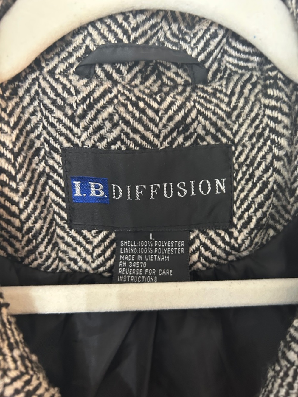I.B Diffusion Women’s Vintage Black & White Herringbone Wool-Blend Peacoat-Large - Picture 2 of 12